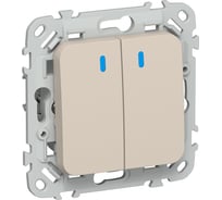 Выключатель 2-клавишный проходной с индикацией IEK FLITE 10А ВС62-1-1-ФлЛ льняной FI-V22-1-10-1-K88