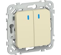 Выключатель 2-клавишный проходной с индикацией IEK FLITE 10А ВС62-1-1-ФлН навахо FI-V22-1-10-1-K87