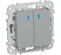 Выключатель 2-клавишный проходной с индикацией IEK FLITE 10А ВС62-1-1-ФлС серый FI-V22-1-10-1-K03