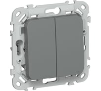 Выключатель 2-клавишный кнопочный проходной IEK FLITE 10А ВС62-2-0-ФлМА мокрый асфальт FI-V28-0-10-1-K80
