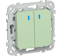 Выключатель 2-клавишный проходной с индикацией IEK FLITE 10А ВС62-1-1-ФлФ фисташковый FI-V22-1-10-1-K93
