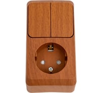 Розетка + выключатель Systeme Electric Этюд, наружная, Бук, блок с/з, со шторками SE BPA16-202T