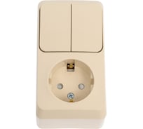 Розетка + выключатель Systeme Electric Этюд, наружная, Крем, блок с/з, со шторками SE BPA16-202K