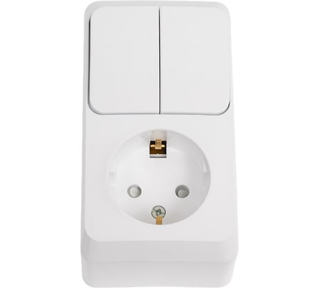 Розетка + выключатель 2-клавишный Systeme Electric Этюд, наружная, с/з, со шторками SE BPA16-202B