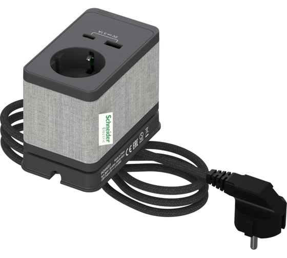 Розеточный блок с зажимом Systeme Electric US+, с 1 розеткой 2К+З и 2 зарядками SE INS44051