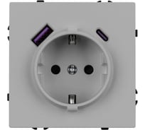 Розетка Arlight ARL NOBE заземляющий контакт, со шторками с USB тип А+С софт-тач никель SCT-MUAC-SFPL-IS  , 1шт 059445(1)