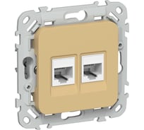 Розетка IEK FLITE 2-местная RJ45/RJ11 категория 5Е/3 UTP РКТ5е/3-2-0-ФлШм шамуа FI-KT22-1-K89