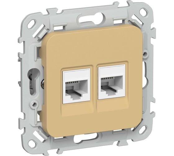 Розетка IEK FLITE 2-местная RJ45/RJ11 категория 5Е/3 UTP РКТ5е/3-2-0-ФлШм шамуа FI-KT22-1-K89