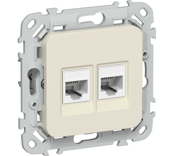 Розетка IEK FLITE 2-местная RJ45/RJ11 категория 5Е/3 UTP РКТ5е/3-2-0-ФлСл сливочный FI-KT22-1-K86