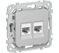 Розетка IEK FLITE 2-местная RJ45/RJ11 категория 6/3 UTP РКТ6/3-2-0-ФлА алюминий FI-KT22-2-K47