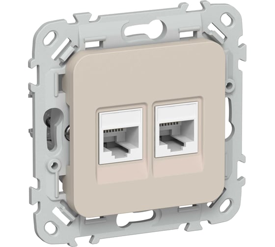 Розетка IEK FLITE 2-местная RJ45/RJ11 категория 5Е/3 UTP РКТ5е/3-2-0-ФлЛ льняной FI-KT22-1-K88