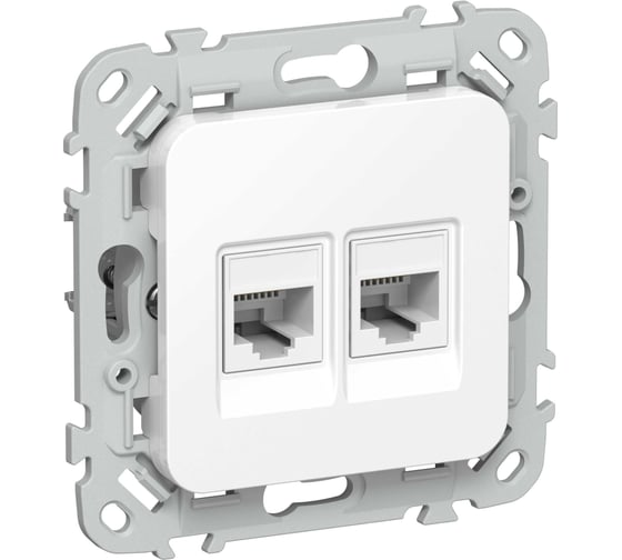 Розетка IEK FLITE 2-местная RJ45/RJ11 категория 6/3 UTP РКТ6/3-2-0-ФлБ белый FI-KT22-2-K01