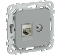 Розетка IEK FLITE 2-местная RJ45/TV категория 5Е STP РКТВ5е-2-1-ФлС серый FI-AK21-1-K03