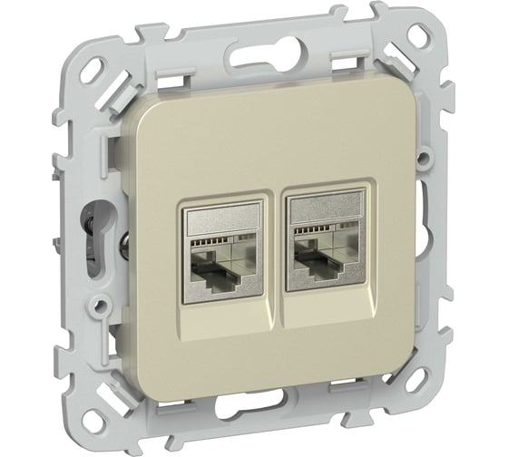 Розетка IEK FLITE 2-местная RJ45/RJ11 категория 6/3 STP РКТ6/3-2-1-ФлШ шампань FI-KT21-2-K37