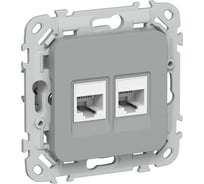 Розетка IEK FLITE 2-местная RJ45/RJ11 категория 5Е/3 UTP РКТ5е/3-2-0-ФлС серый FI-KT22-1-K03