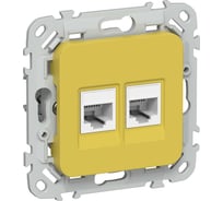 Розетка IEK FLITE 2-местная RJ45/RJ11 категория 5Е/3 UTP РКТ5е/3-2-0-ФлЖК желтый карри FI-KT22-1-K44