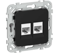 Розетка IEK FLITE 2-местная RJ45/RJ11 категория 6/3 UTP РКТ6/3-2-0-ФлЧ черный FI-KT22-2-K02