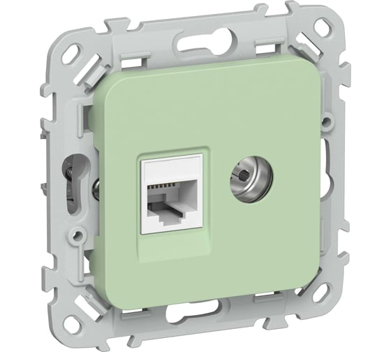 Розетка IEK FLITE 2-местная RJ45/TV категория 5Е UTP РКТВ5е-2-0-ФлФ фисташковый FI-AK22-1-K93