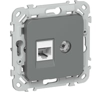 Розетка IEK FLITE 2-местная RJ45/TV категория 5Е UTP РКТВ5е-2-0-ФлМА мокрый асфальт FI-AK22-1-K80