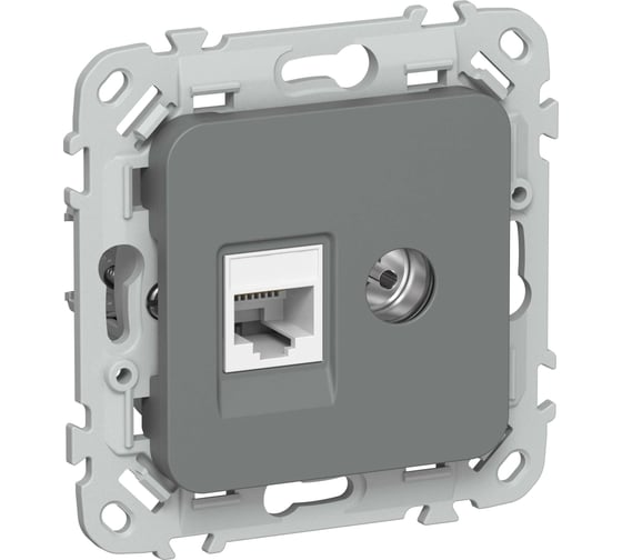 Розетка IEK FLITE 2-местная RJ45/TV категория 5Е UTP РКТВ5е-2-0-ФлМА мокрый асфальт FI-AK22-1-K80