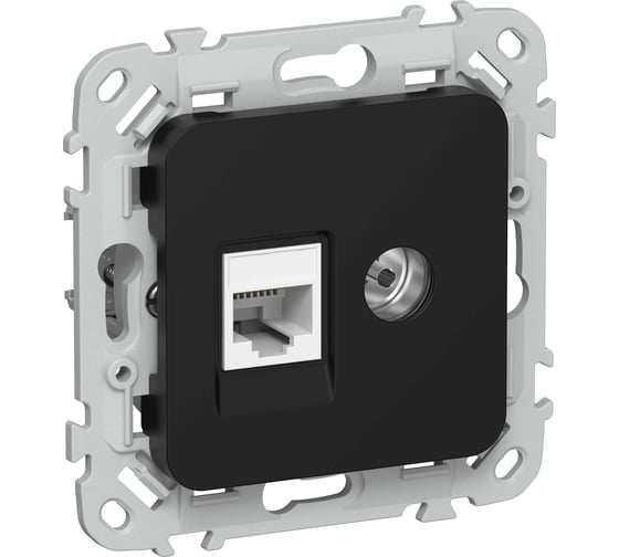 Розетка IEK FLITE 2-местная RJ45/TV категория 6 UTP РКТВ6-2-0-ФлЧ черный FI-AK22-2-K02