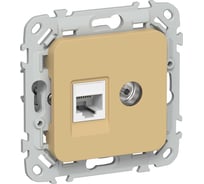 Розетка IEK FLITE 2-местная RJ45/TV категория 5Е UTP РКТВ5е-2-0-ФлШм шамуа FI-AK22-1-K89