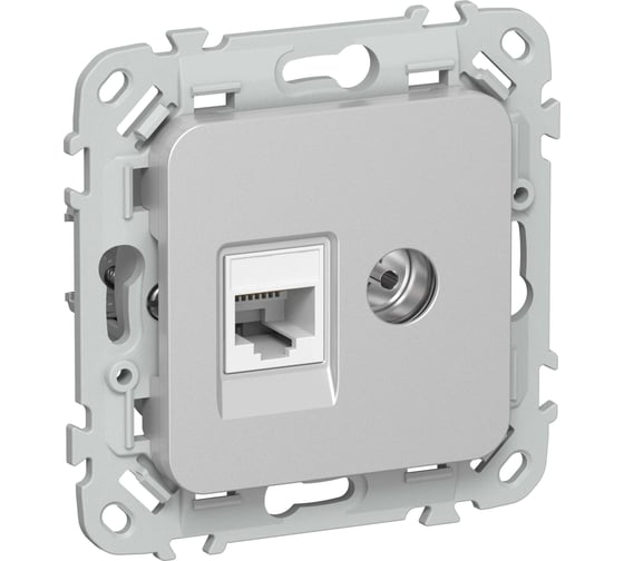 Розетка IEK FLITE 2-местная RJ45/TV категория 6 UTP РКТВ6-2-0-ФлА алюминий FI-AK22-2-K47