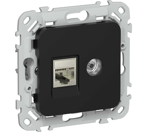 Розетка IEK FLITE 2-местная RJ45/TV категория 6 STP РКТВ6-2-1-ФлЧ черный FI-AK21-2-K02