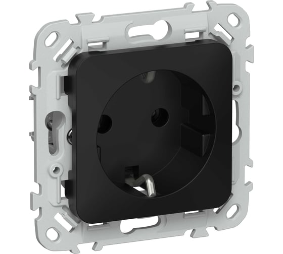 Розетка IEK FLITE с з/к без з/ш б/к 16А РС11-1-ФлЧ черный FI-R11-16-1-K02
