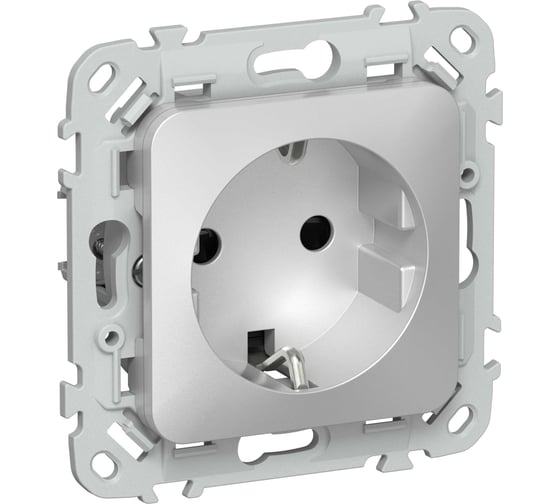 Розетка IEK FLITE с з/к/ш б/к 16А РСш11-1-ФлА алюминий FI-R14-16-1-K47