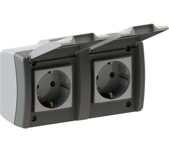 2-я розетка с крышкой MONO ELECTRIC Octans, с заземлением, IP54 154-020007-120, серый