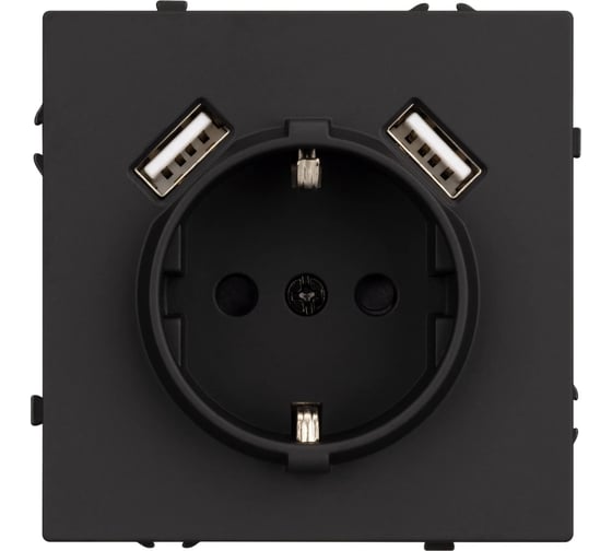 Розетка Arlight ARL NOBE заземляющий контакт, со шторками с USB тип А+А софт-тач черный оникс SCT-MUAA-SFPL- 1шт 054289(1)