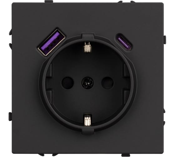 Розетка Arlight ARL NOBE заземляющий контакт, со шторками с USB тип А+С софт-тач черный оникс SCT-MUAC-SFPL- 1шт 054285(1)