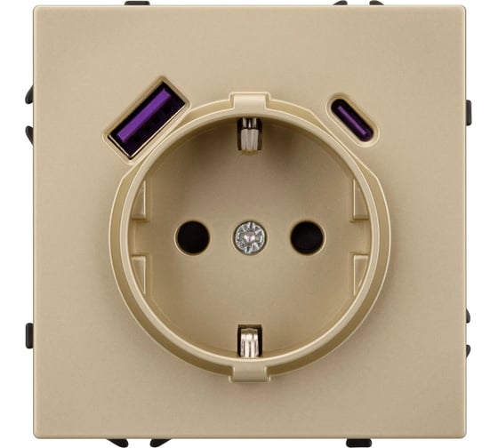 Розетка Arlight ARL NOBE заземляющий контакт, со шторками с USB тип А+С софт-тач золотой песок SCT-MUAC-SFPL 1шт 054286(1)