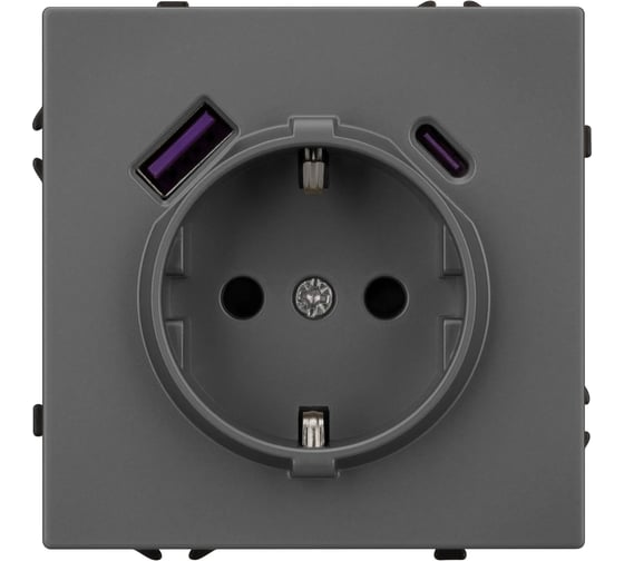 Розетка Arlight ARL NOBE заземляющий контакт, со шторками с USB тип А+С софт-тач серый базальт SCT-MUAC-SFPL 1шт 054287(1)