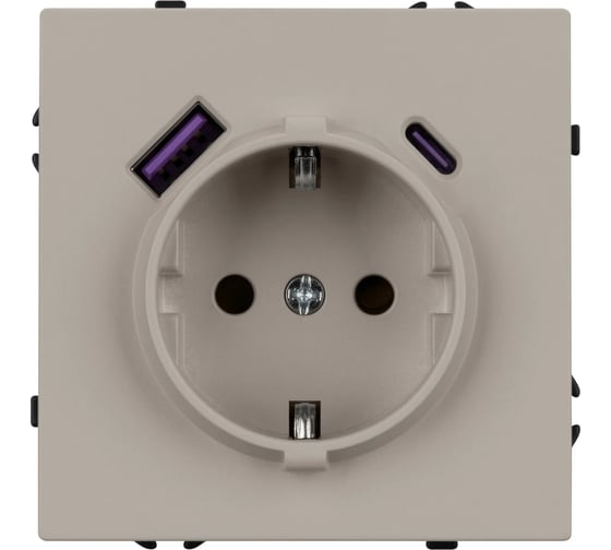 Розетка Arlight ARL NOBE заземляющий контакт, со шторками с USB тип А+С софт-тач кашемир SCT-MUAC-SFPL-CA 1шт 059444(1)