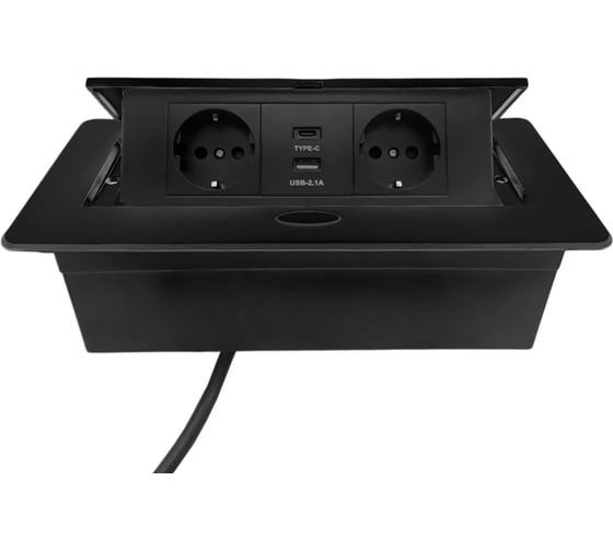 Блок розеток DORI 2+USB-A+USB-C, выдвижной горизонтальный чёрный 51729