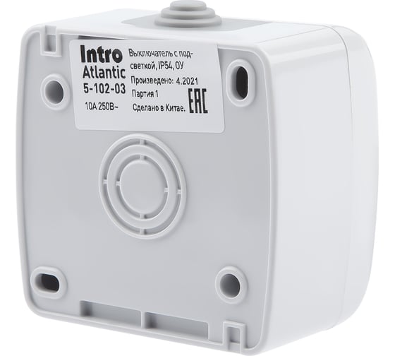 Выключатель Intro Atlantic 5-102-03 с подсветкой 10А-250В IP54 открытой установки серый Б0050941