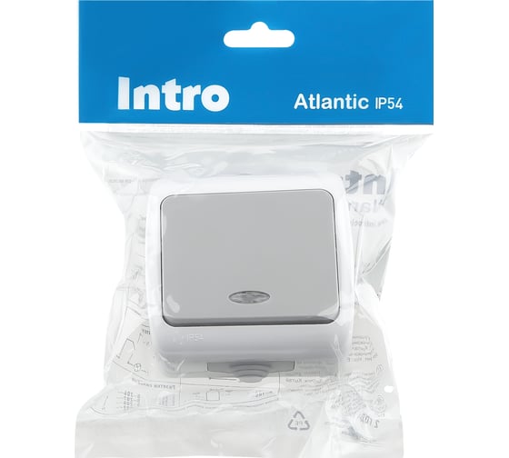 Выключатель Intro Atlantic 5-102-03 с подсветкой 10А-250В IP54 открытой установки серый Б0050941
