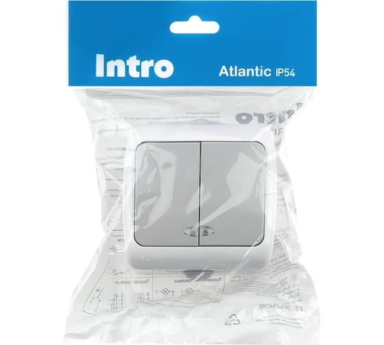 Выключатель Intro Atlantic 5-105-03 двойной с подсветкой 10А-250В открытой установки серый Б0050944
