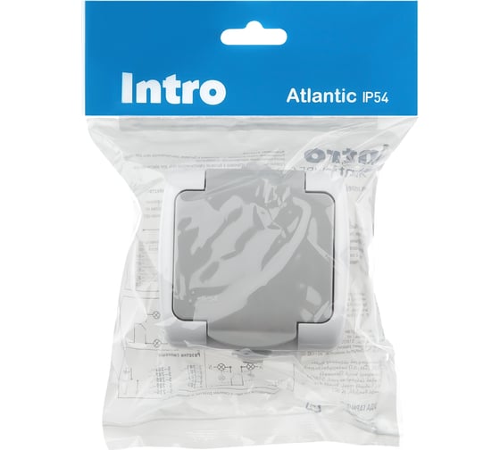 Розетка Intro Atlantic 5-201-03 с заземлением Schuko 16А-250В IP54 открытой установки серый Б0050945