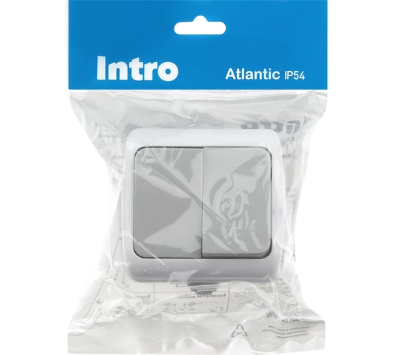 Выключатель Intro Atlantic 5-104-03 двойной 10А-250В IP54 открытой установки серый Б0050943
