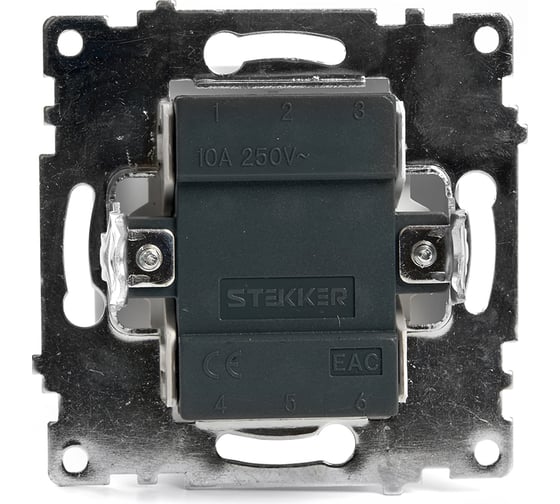 1-клавишный переключатель STEKKER механизм, 250В, 10А, серия Катрин, GLS10-7105-01, белый 39572