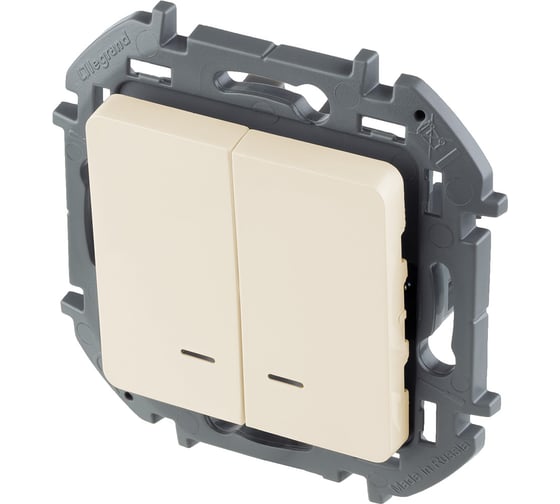 Выключатель Legrand двухклавишный с подсветкой/индикацией Legrand Inspiria 10А 250В безвинтовые зажимы слоновая кость 673631