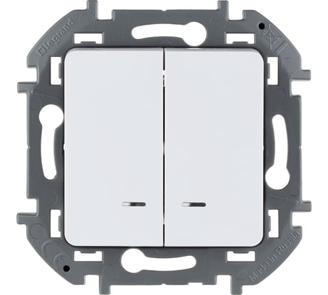 Выключатель Legrand двухклавишный с подсветкой/индикацией Legrand Inspiria 10А 250В безвинтовые зажимы белый 673630