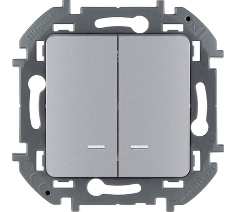 Выключатель Legrand двухклавишный с подсветкой/индикацией Legrand Inspiria 10А 250В безвинтовые зажимы алюминий 673632