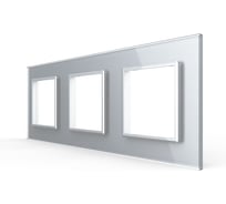 Рамка для розетки LIVOLO 3 поста, цвет серебристый/алюминий, стекло BB-C7-SR/SR/SR-20