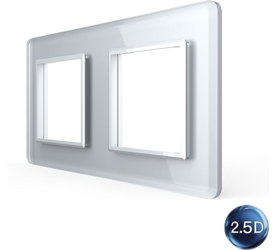Рамка для розетки LIVOLO 2 поста, цвет серебристый/алюминий, 2.5D стекло BB-C7-SR/SR-20 2.5D