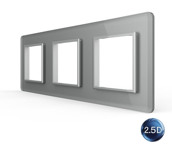 Рамка для розетки LIVOLO 3 поста, цвет серый, 2.5D стекло BB-C7-SR/SR/SR-15 2.5D