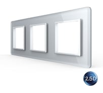 Рамка для розетки LIVOLO 3 поста, цвет серебристый/алюминий, 2.5D стекло BB-C7-SR/SR/SR-20 2.5D